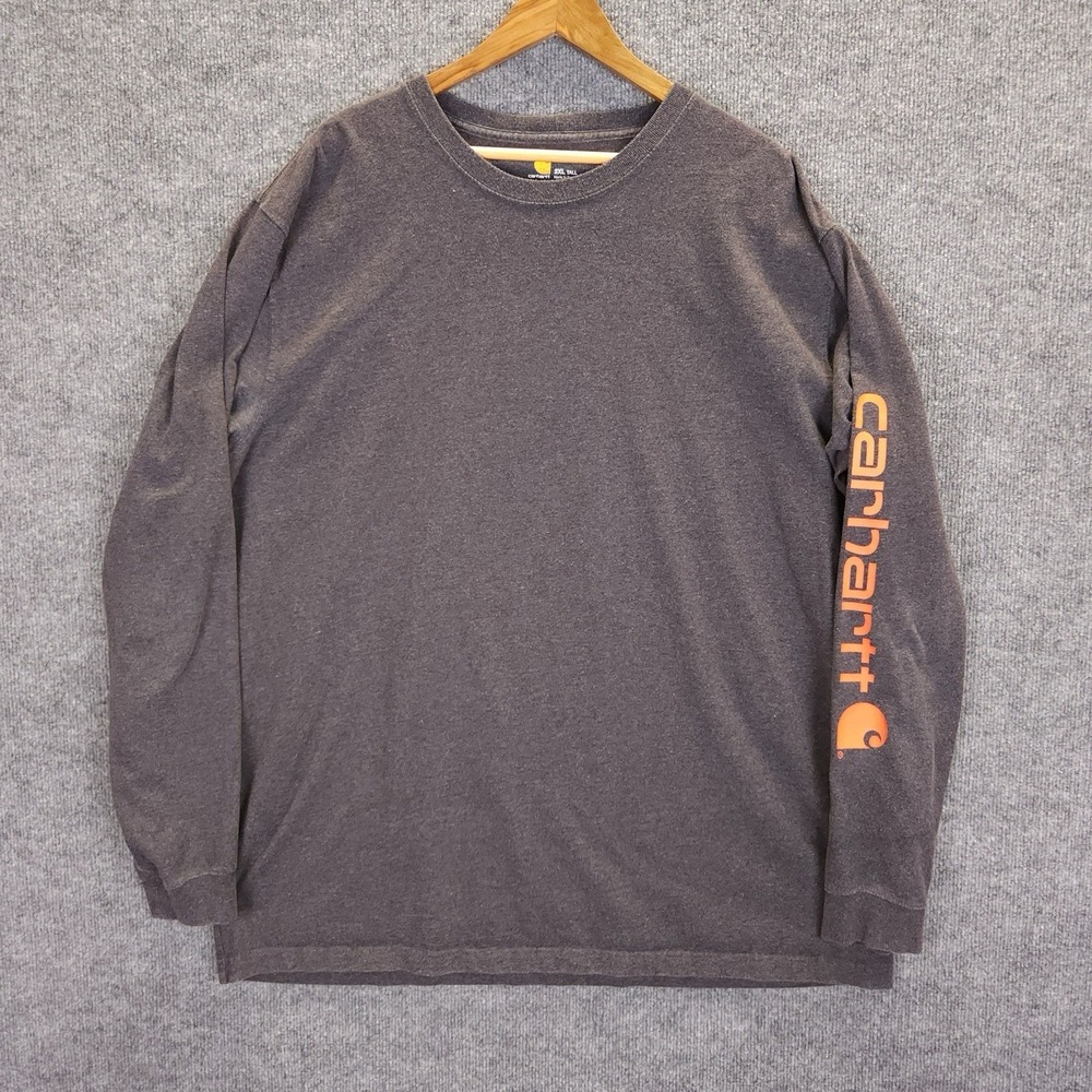 Carhartt Shirt Men's XXL Gray Sleeve Logo Long Sleeve Pullover Original Fit